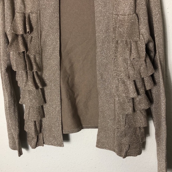 Kenneth Cole Sparkle Gold ruffled Knit cardigan sweater top- Size Small - Picture 3 of 7